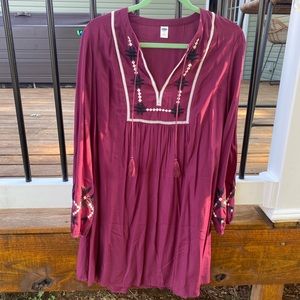 OMD NAVY LONG SLEEVE MAROON DRESS